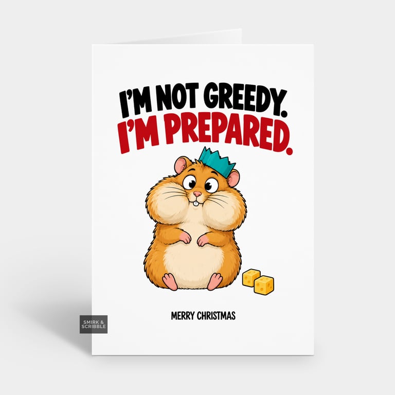 Funny Christmas Card For Him Or Her - Greedy Hamster