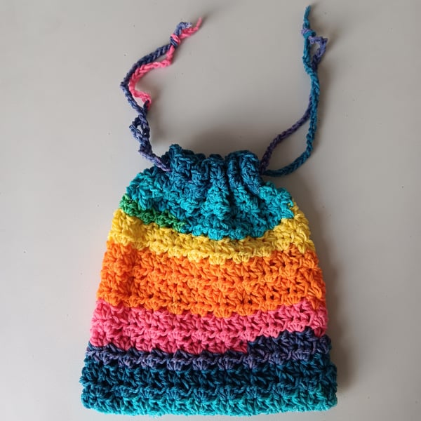 Crochet Drawstring Bag (Rainbow) - pretty and practical!