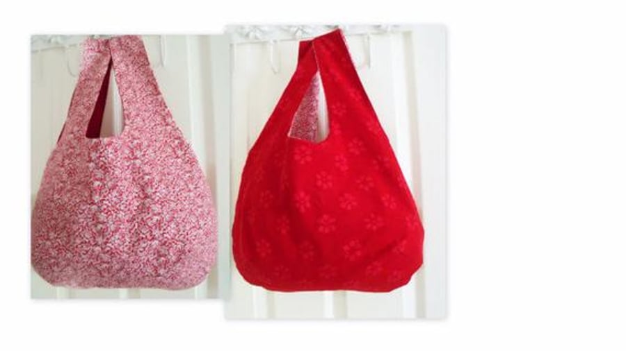 floral cotton reversible lightweight boho shoulder bag, red