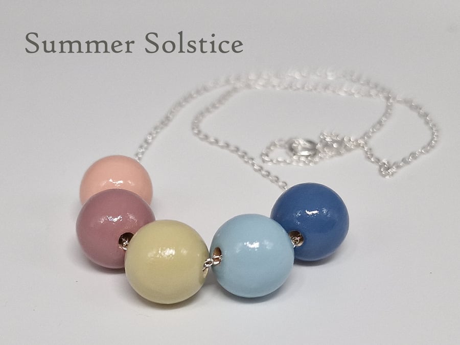 Summer Solstice - hand painted - wooden bead & sterling silver necklace