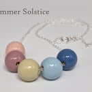 Summer Solstice - hand painted - wooden bead & sterling silver necklace