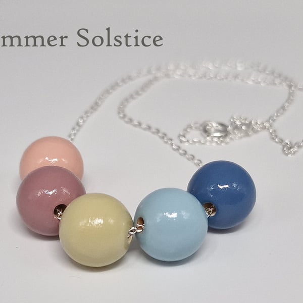 Summer Solstice - hand painted - wooden bead & sterling silver necklace