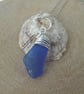 Deep Cobalt Blue Lyme Regis Bonfire Sea Glass on Diamond Cut Ring Necklace N626