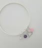 Silver Bangle with amethyst, rose quartz, heart charm and Swarovski crystal  - Image 4