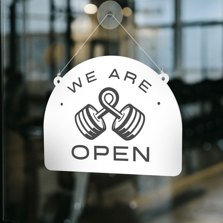 Gym Open & Closed Sign - Modern Dumbbell: Double-Sided Hanging Shop Door Sign
