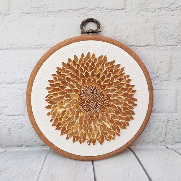Sunflower Embroidery Hoop, Sunflower Wall Art, Goldwork Sunflower, Goldwork Embr