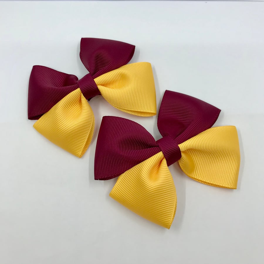 School Wine and Yellow Gold Two Tone Double with Bows on Clips (pair)