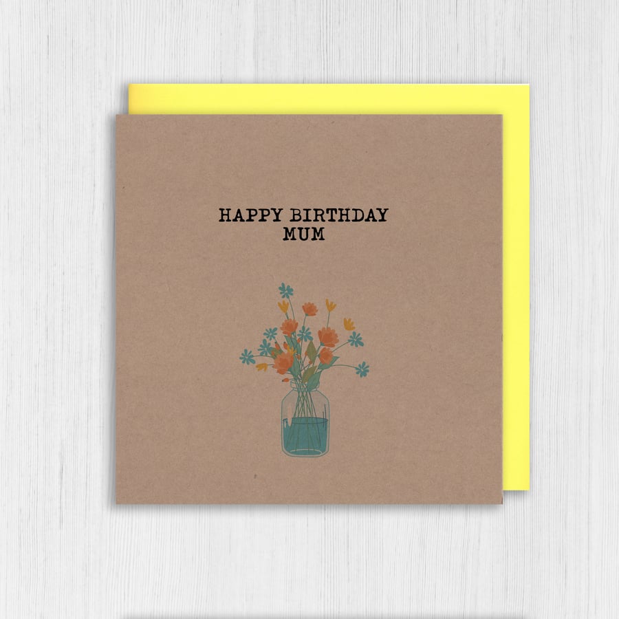 Mum, mom kraft birthday card: Flowers