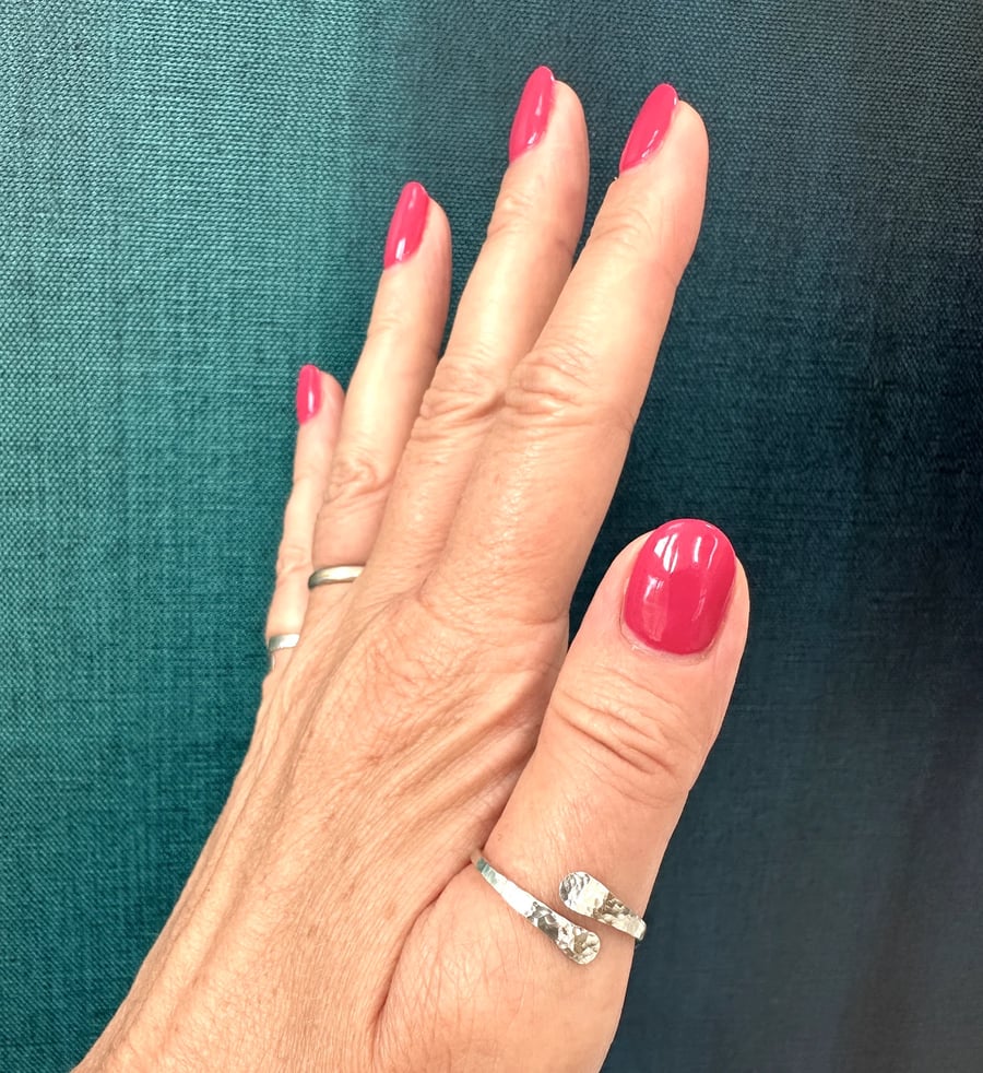 Argentium silver forged ring, Eco-friendly, recycled silver, adjustable ring