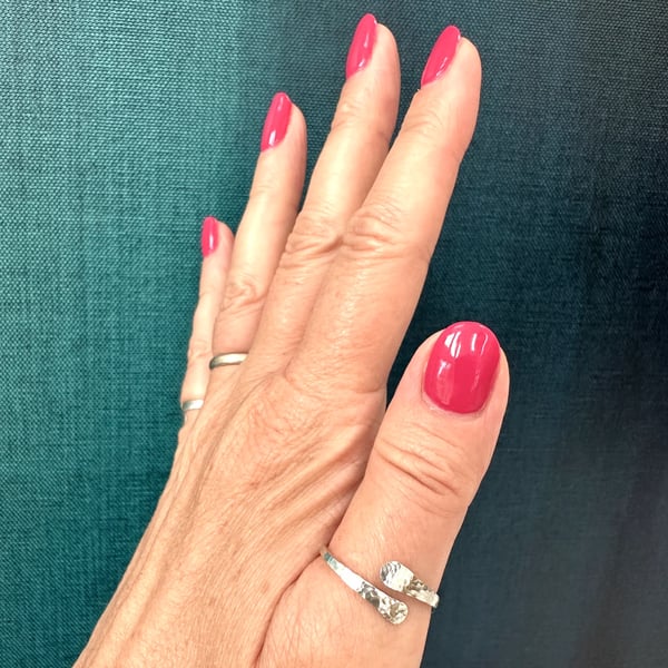 Argentium silver forged ring, Eco-friendly, recycled silver, adjustable ring