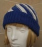 Hand Knitted Blue White Reversable Twist Hat Hand Knitted (J94) - Image 5