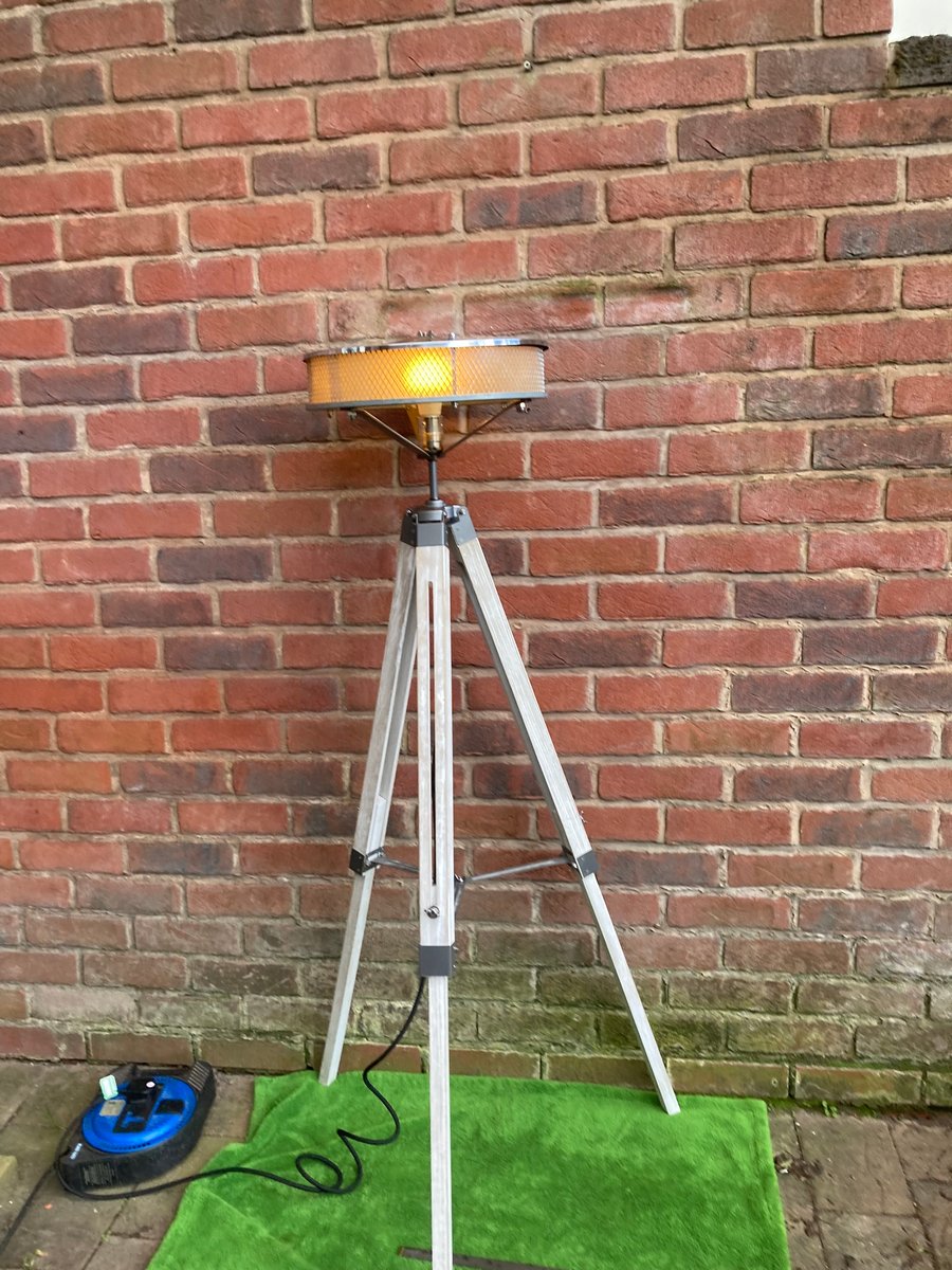 Tripod Floor Lamp, Upcycled Chevrolet Air Filter, Remote Control Colour Changing