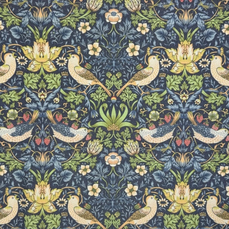 William Morris Water Resistant Tablecloth  220 x 145cm  Navy  Strawberry Thief