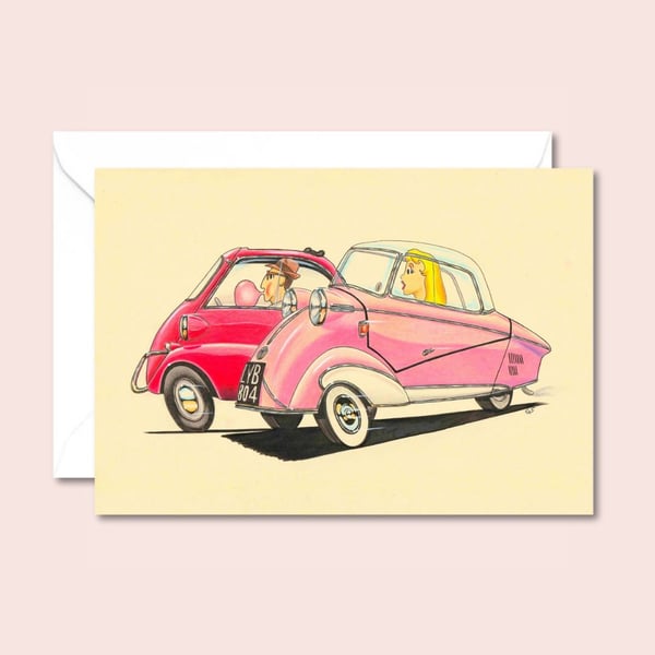 Fifties Bubble Cars Card: Hand Illustrated Any Occasion Card