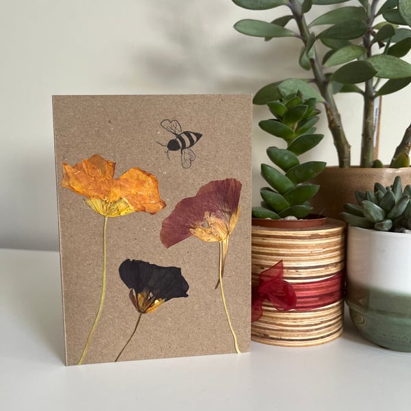Handmade Real Pressed Flower, Greeting Card, Nasturtiums, Birthday