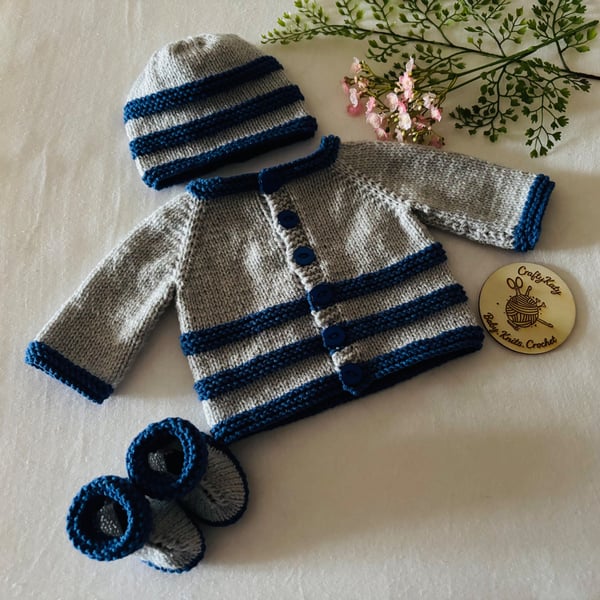 Newborn Size Cardigan, Hat & Bootees 