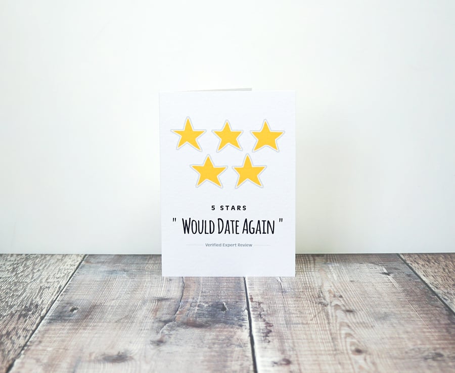 Funny Anniversary Card for Girlfriend or Boyfriend -  "5 Stars WOULD DATE AGAIN"