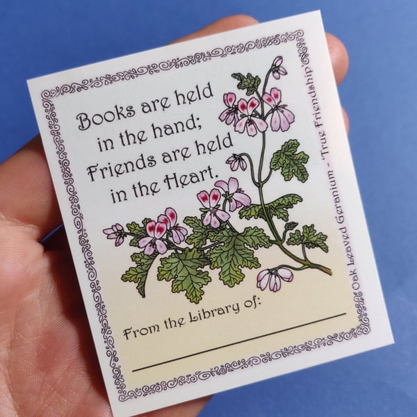 Friends Book Plate Sticker with Geraniums (physical item)