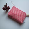 Handmade pink woollen make up or toiletries bag with zip 