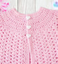 Crochet baby set, layette. Pink baby coat, cardigan, hat and shoes 0-3 mths. - Image 2