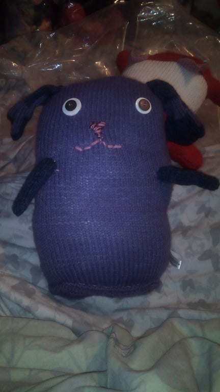 Purple & Dark Navy Blue Giant Dog with White & Black Eyes Knitted By KM
