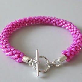 Bright Neon Hot Pink Kumihimo Seed Bead Fashion Bracelet Gift For Her