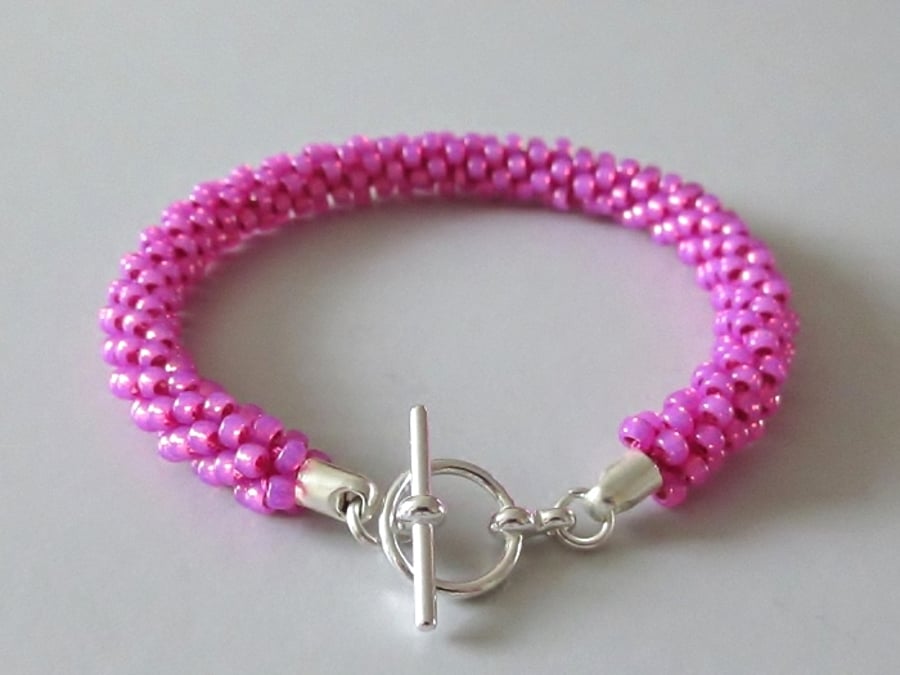 Bright Neon Hot Pink Kumihimo Seed Bead Fashion Bracelet Gift For Her