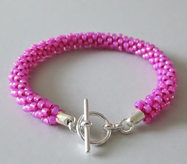 Bright Neon Hot Pink Kumihimo Seed Bead Fashion Bracelet Gift For Her