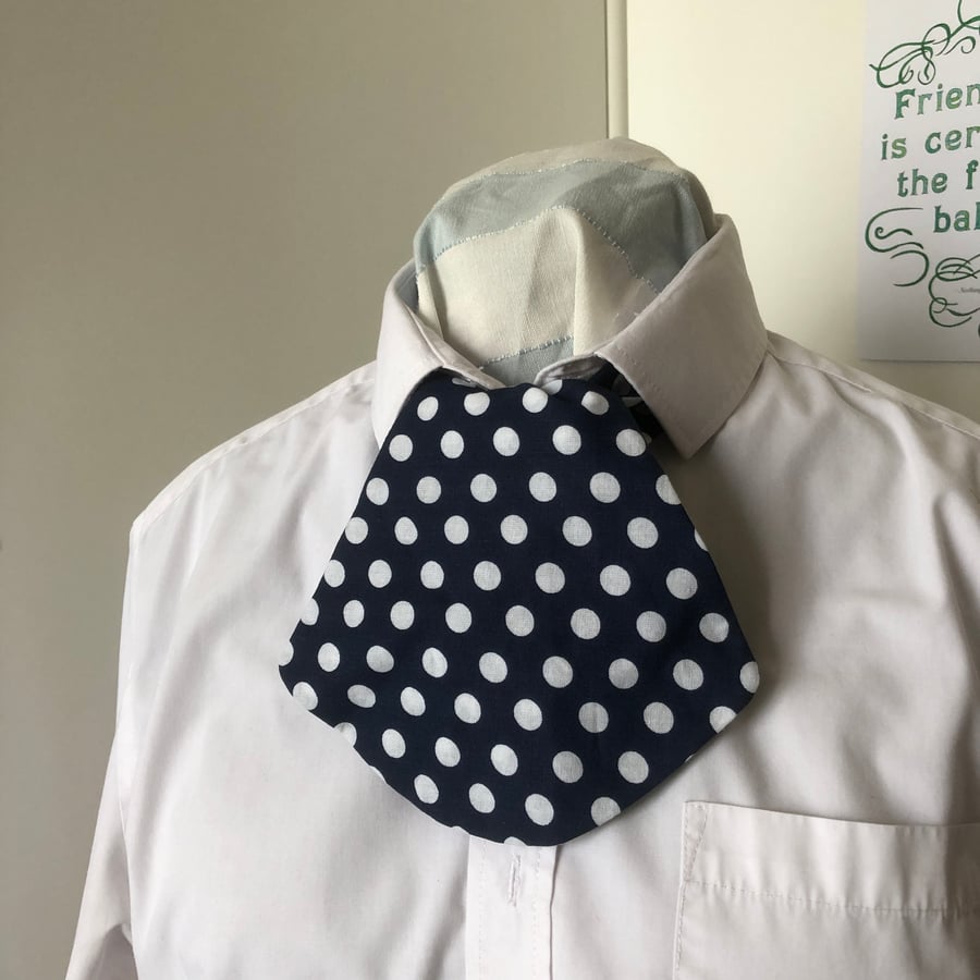 Cravat Ascot Hair band Tie Navy Blue White Polka Dot Cotton Oeko-Tex Fabric 