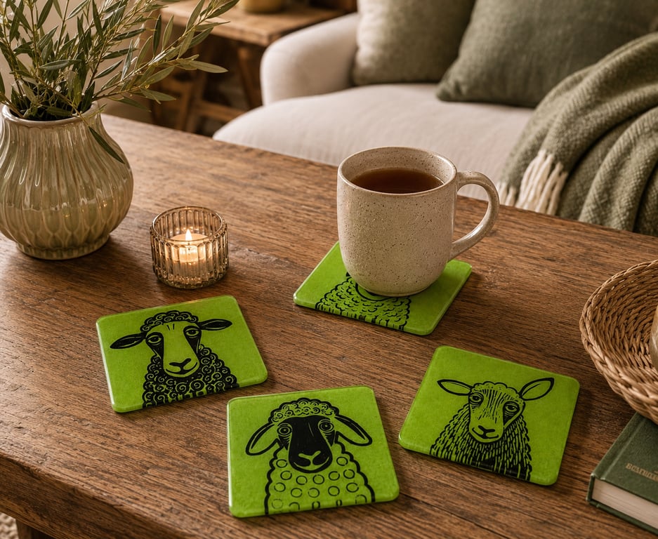 Handmade Fused Glass Cat Coasters Set of 4