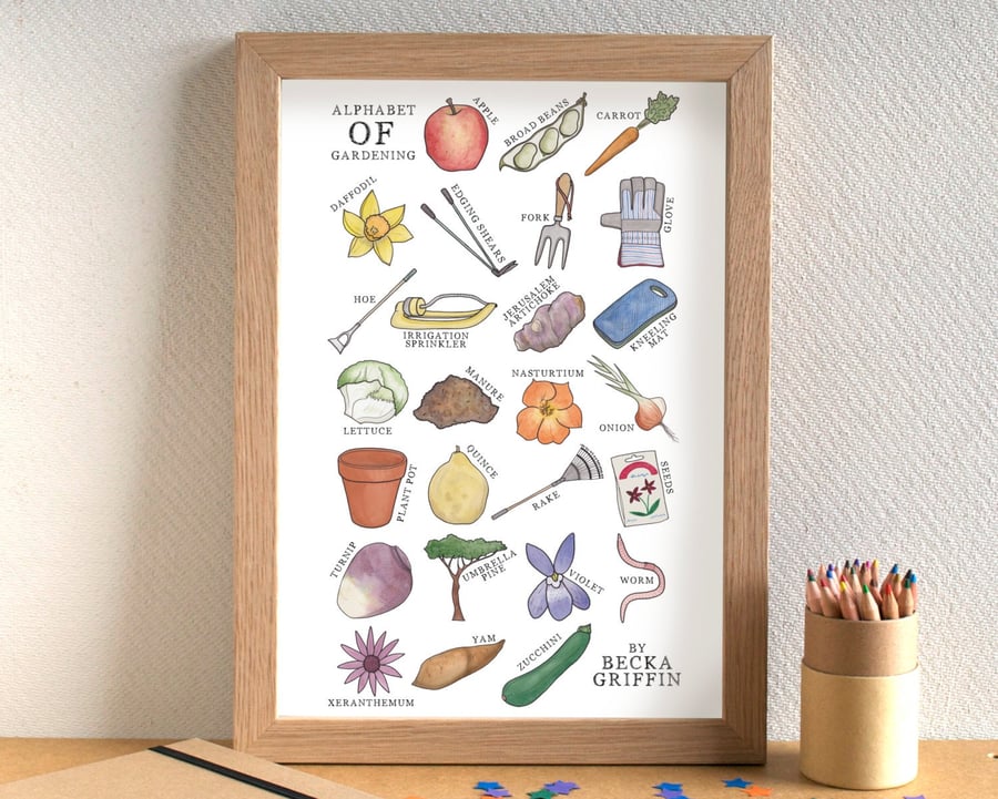 Gardening Alphabet Wall Art Print