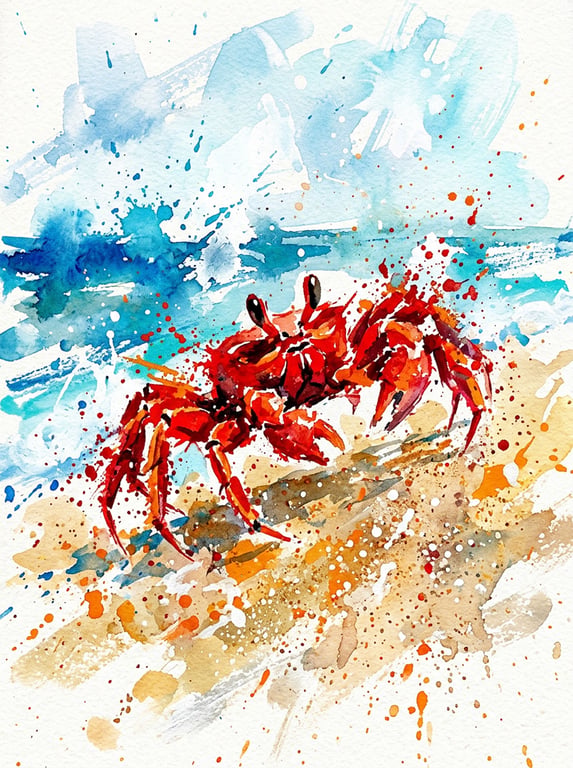 Red Crab Coloursplash Coastal Print – A2 Unframed
