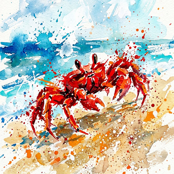 Red Crab Coloursplash Coastal Print – A4 Unframed