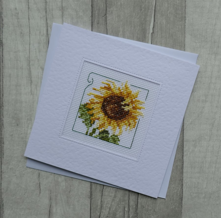 Cross Stitch Card with Bright Yellow Sunflower