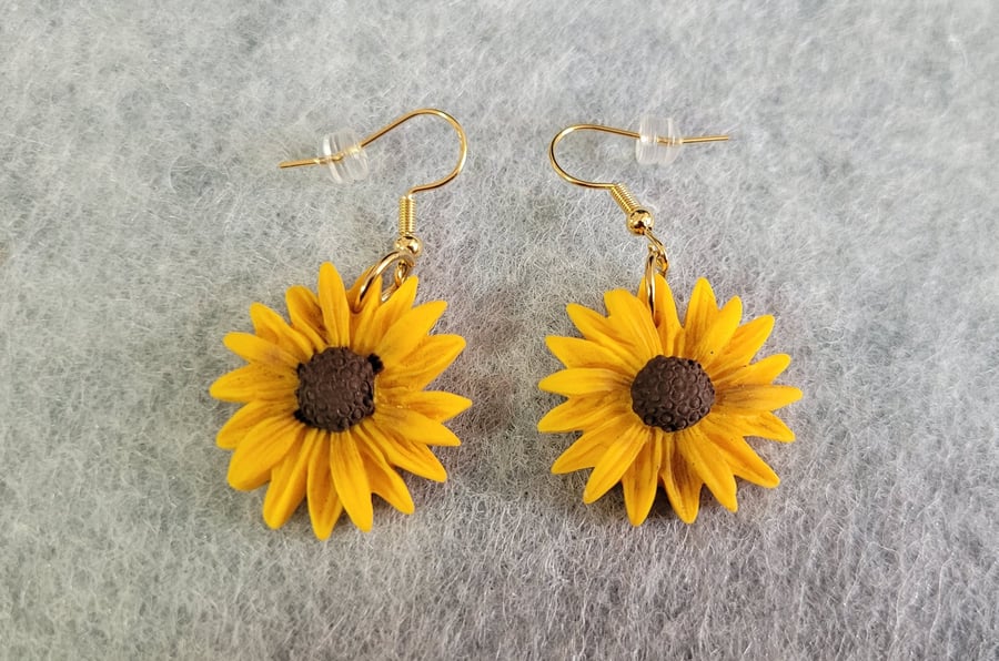 Polymer clay Sunflower Earrings. 316 Surgical Stainless Steel 
