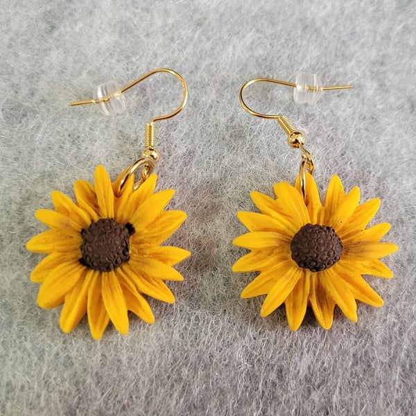 Polymer clay Sunflower Earrings. 316 Surgical Stainless Steel 