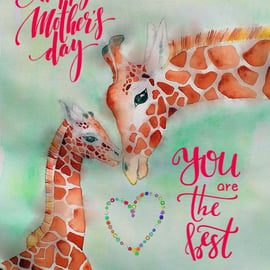 Happy Mother's Day Giraffe & Calf Card A5