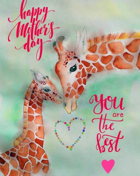 Happy Mother's Day Giraffe & Calf Card A5