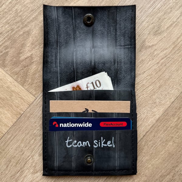Bicycle Inner Tube Wallet - Black or Writing - Holds Notes and Multiple Cards
