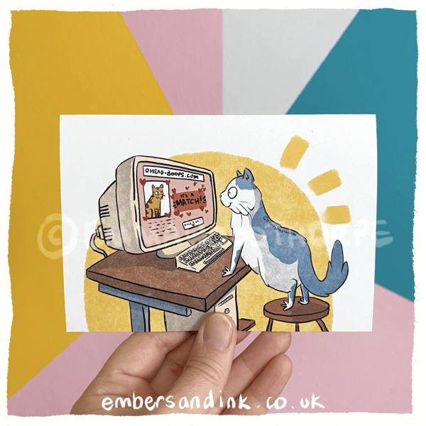 It's A Match! Computer Love Cat Greetings Card