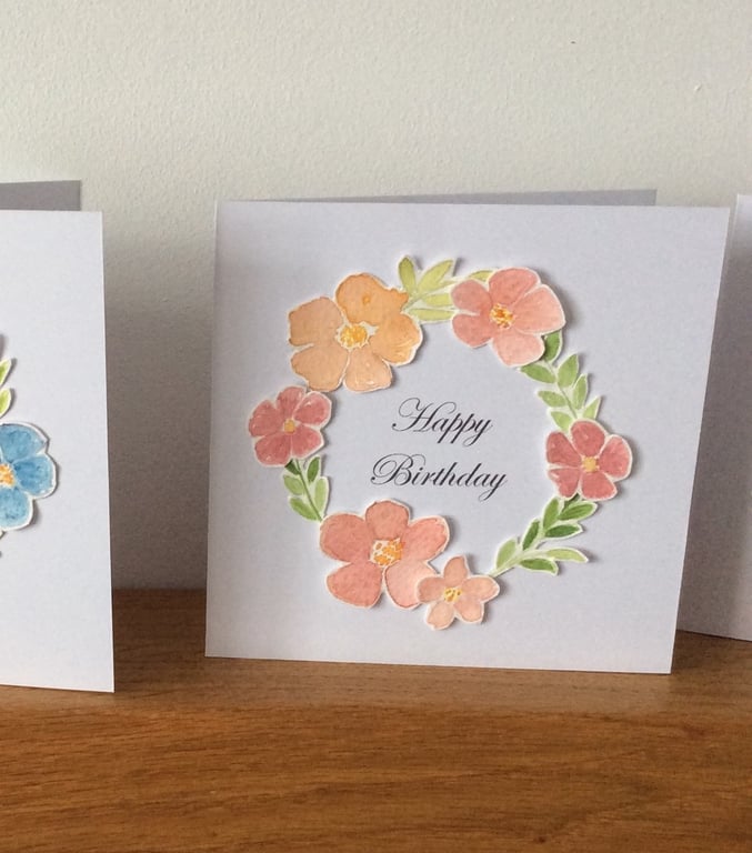 Pink & Orange Floral Design Birthday Card