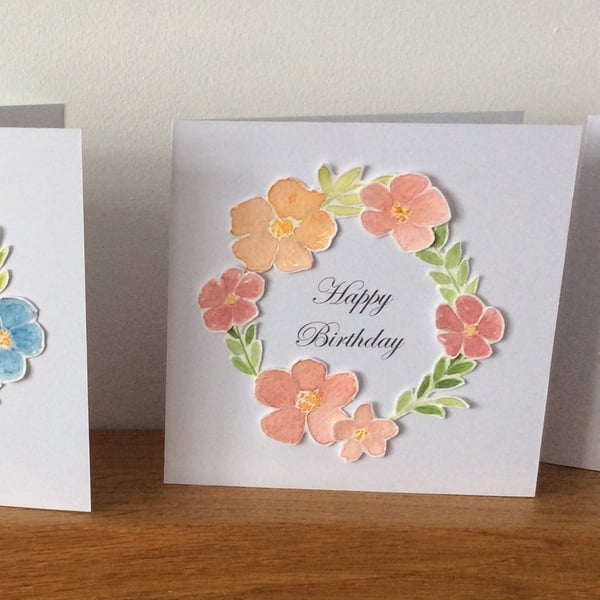 Pink & Orange Floral Design Birthday Card