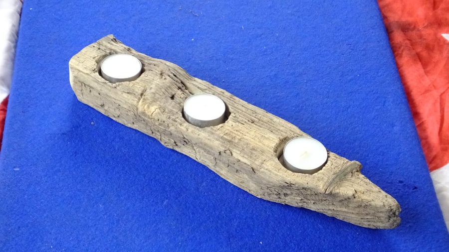 Three section Tea light holder made from Cornish driftwood 