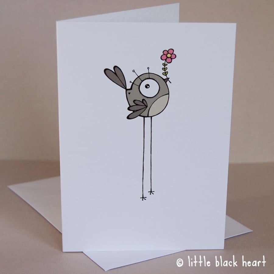 grey bird - greetings card