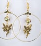 FAIRY HOOP EARRINGS gold plated cloisonne Japanese style Creole hoops antique  - Image 2