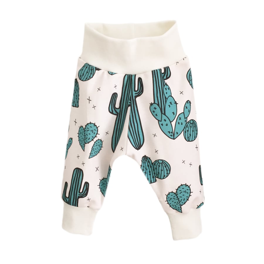 baby trousers, Organic cuff pants in GREEN CACTUS, CACTI print, relaxed trousers