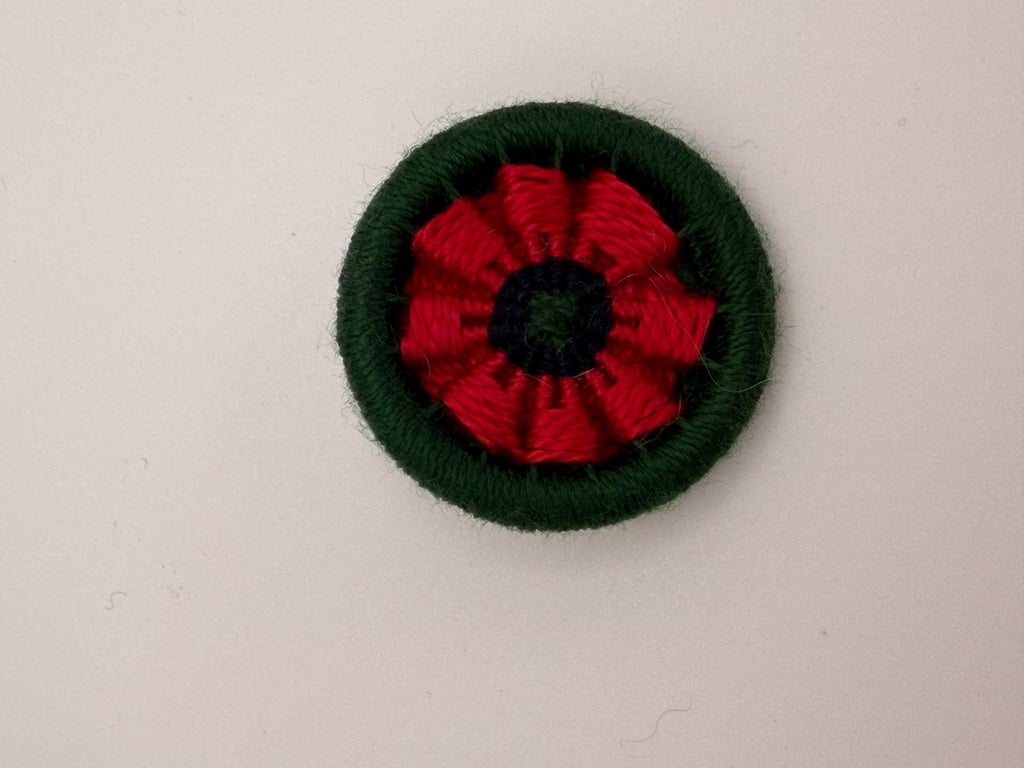 Handmade Dorset Button Poppy Brooch Pin - Red, Black & Dark Green Keepsake