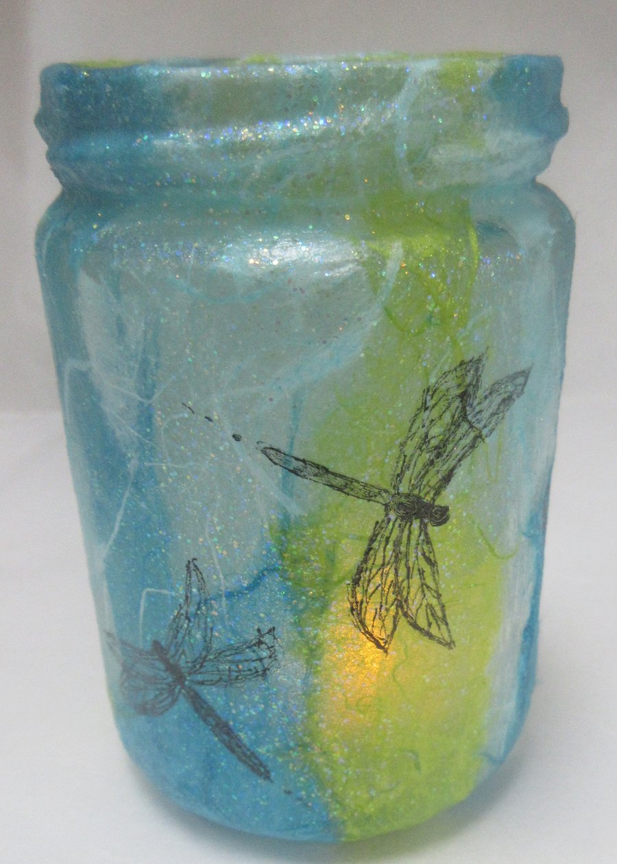 Glass Jar with dragonflies - lights available