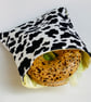 Large sandwich bag. Reusable and eco-friendly. Black and white cow design