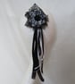 Black & White Menzies Tartan Ruffle Black Lace Regency Ribbons Hair Clip - Image 5